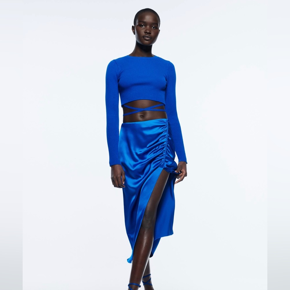 Zara satin effect ruched skirt